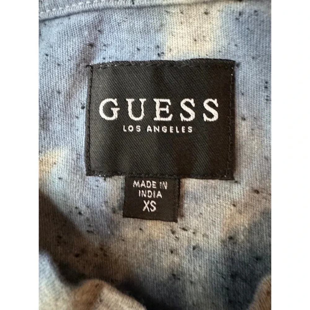 Guess Tie Dye T Shirt‎ Mens XS Short Sleeve Crewneck White Blue Destroyed Holes - Picture 5 of 14